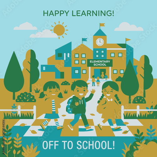 Children Walking to Elementary School.