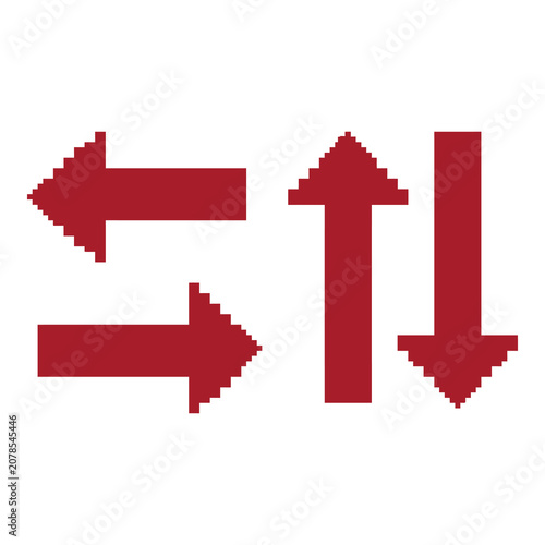 Fotografie Red pixelated arrow icons pointing in four different directions  up down left ri