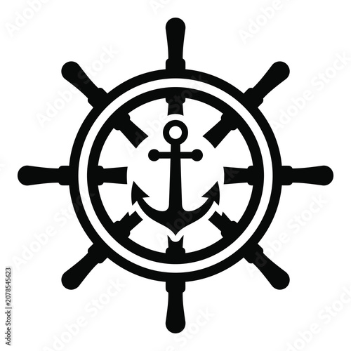 Ship wheel with anchor in the center nautical symbol  maritime icon icon