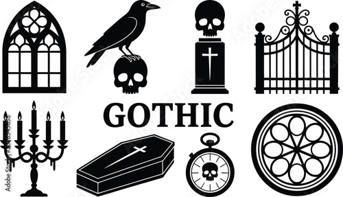 Foto Gothic style collection with dark symbols and mysterious vintage elements