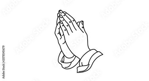 Outlined hands in prayer position isolated on white background