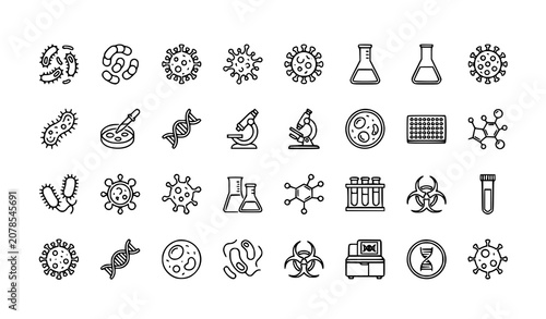 Modern microorganism line icon collection editable stroke scientific vector