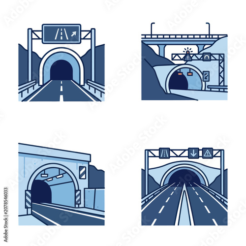 Foto Four Different Tunnel Roadway Structures.