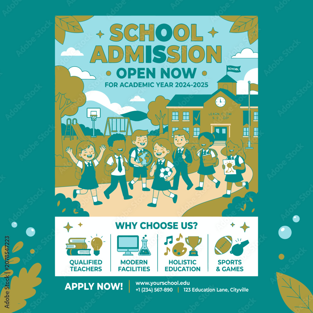 Fototapeta premium School children in green uniforms playing.