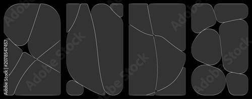 Bold monochromatic charcoal stone shapes with white outline for edgy abstract background
