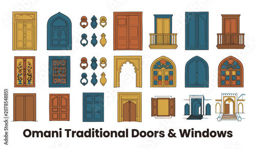 Omani Traditional Doors and Windows Vector Illustration Collection