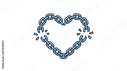 Photography Broken Heart Shape Made of Metal Chain Links Symbolizing Sadness.