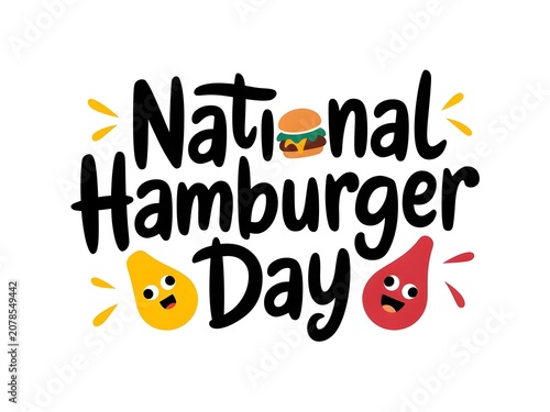 National Hamburger Day Typography with Mustard and Ketchup Icons