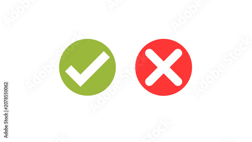 Canvastavla Minimal check mark and cross icon set isolated on transparent background