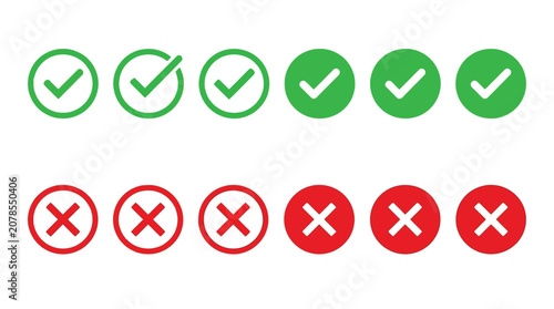 Simple green checkmarks and red cross icons arranged in a clean horizontal grid pattern design