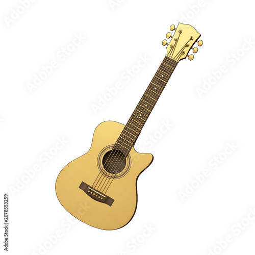 Natural Wood Acoustic Guitar Isolated On A Plain Background With Transparent Cutout For Easy Design