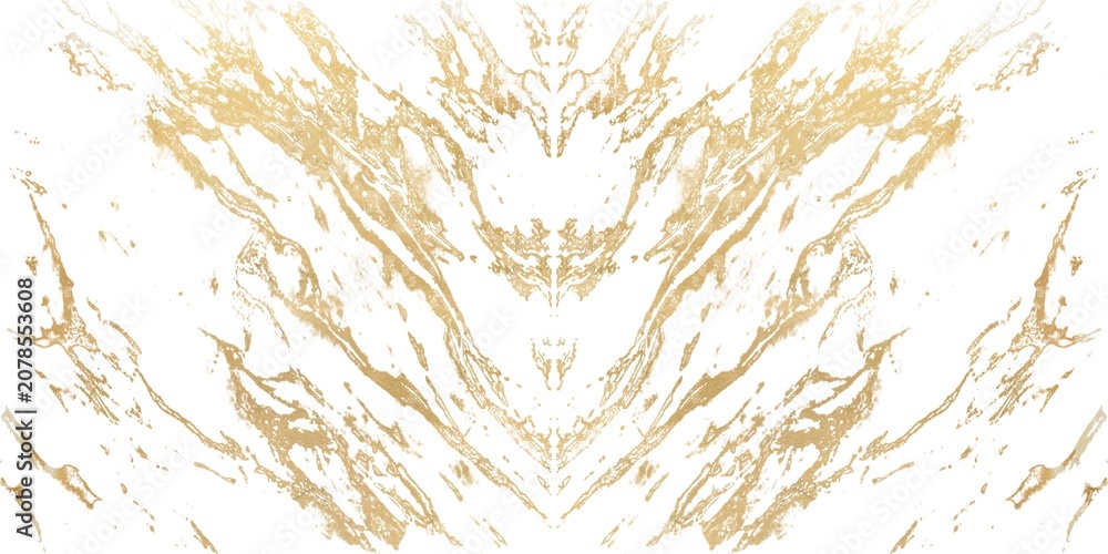 Obraz premium Golden liquid splashes symmetrically on a white surface creating abstract patterns