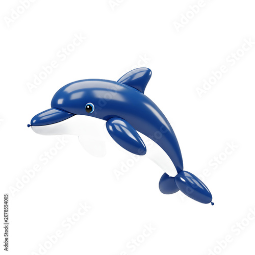 Blue Balloon Dolphin Animal Shape Isolated On White Background For Festive Party Celebration Decor