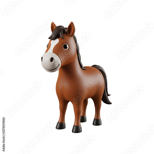 Cute 3D Rendered Brown Horse Mascot Character Standing Isolated On A Transparent Background