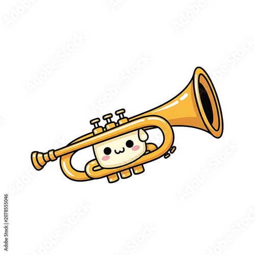 Cute Kawaii Pixel Art Trumpet With Smiling Face Isolated On A White Background