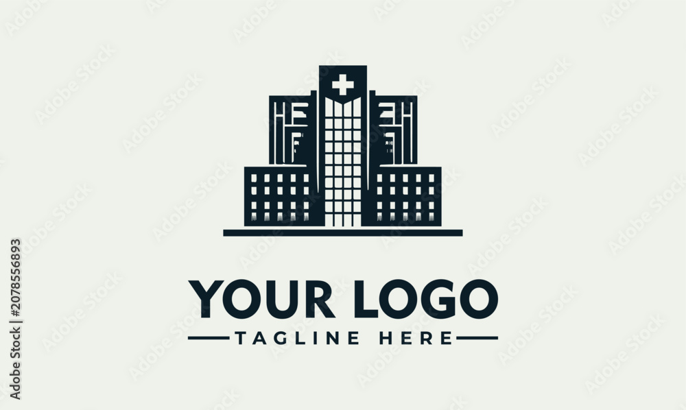 Fototapeta premium Modern hospital building medical center identity vector logo illustration