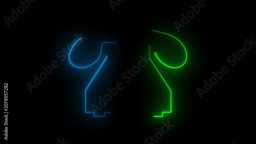Glowing blue neon retro desk telephone icon animation. Vintage line art landlines phone receiver communication icon & 4k video.