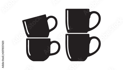 Obraz na plátne black and white silhouette set of mug very high quality vector illustration