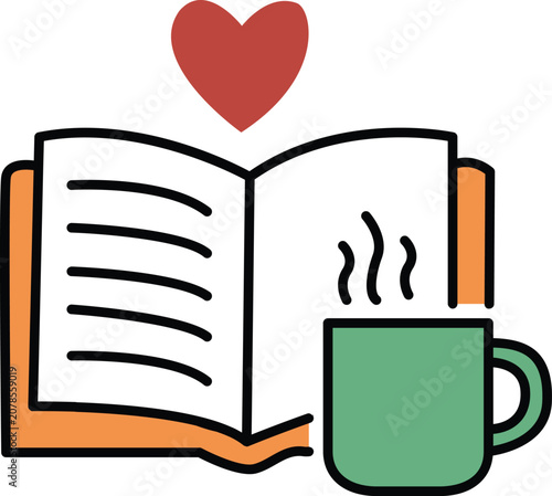 Relaxing Break with a Good Book and Hot Beverage Vector Graphic