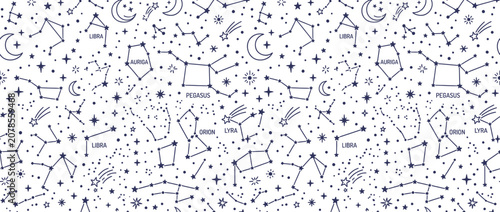 Celestial Constellations Pattern: Stars, Moon, Zodiac, Space, Astronomy, Astrology, Cosmos