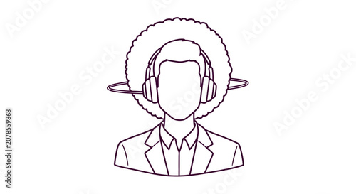 Man Wearing Headphones Simple Line Drawing.