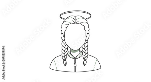 Simple Line Drawing of Angelic Female Figure.