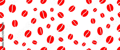 Fotografi Red Coffee Beans Pattern on White Background - Abstract Food Design