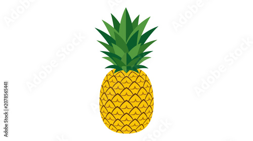 Fresh Ripe Tropical Pineapple Isolated on White Background with Green Crown Healthy Organic Exotic Fruit for Diet Juice Dessert and Nutrition