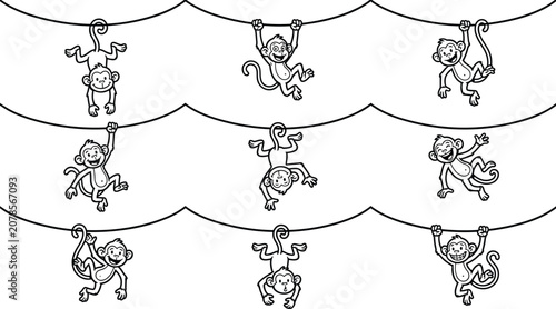 Obraz na płótnie Cute monkey hanging collection, playful jungle primate cartoon character set, ve