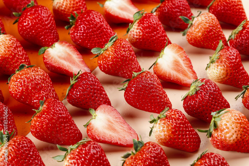 Obraz na plátne Fresh Red Strawberries Still Life Studio Photography with Cut Dandong Berries In