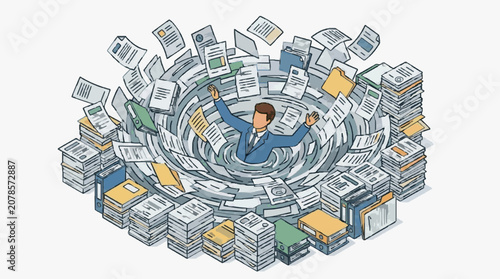Tableau sur toile Overwhelmed by paperwork chaos.