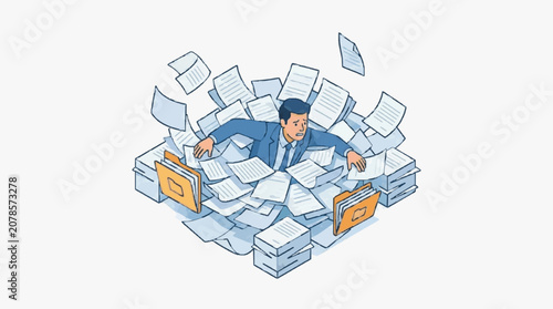 Tableau sur toile Overwhelmed Professional Managing Documents.
