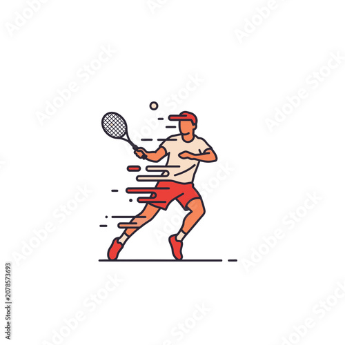 Dynamic Male Tennis Player Hitting Ball with Speed Motion Lines Vector Illustration