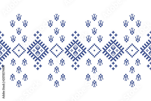 Cross Stitch Pattern concept folk embroidery seamless texture, rustic ornament motif. Design for: fabric, fashion, decor, blanket. Pattern charm woven art. I drew this by myself, it’s not AI generated