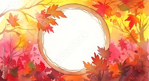 Colorful Autumn Maple Leaves Frame with Circular Center.