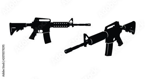 Foto Two assault rifle silhouettes against a white background detailed weapon shapes