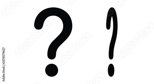 Photos Two black question mark and exclamation point silhouettes against a white backgr