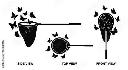 Canvastavla Butterfly net with flying insects depicted in a black silhouette style insect bu
