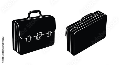 Картината върху платно Two black briefcase silhouettes displayed in different perspectives against a wh