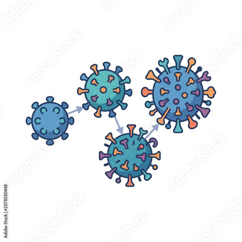 Canvastavla Illustration of virus particles replicating and spreading.