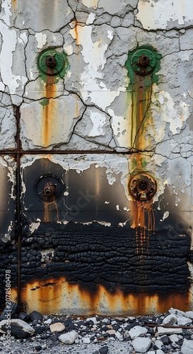 Abandoned Building with Cracked Walls and Water Damage.