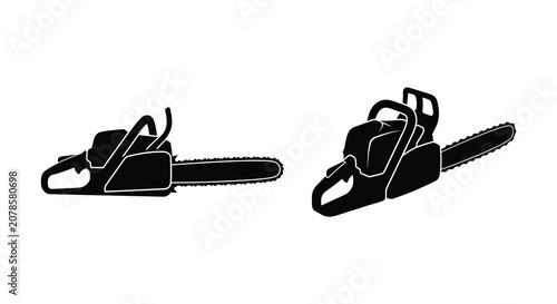 Obraz na plátně Two black silhouettes of gasoline powered chainsaws with cutting chains detailed