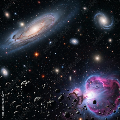 Vast Universe with Galaxies and Nebulae in Deep Space.