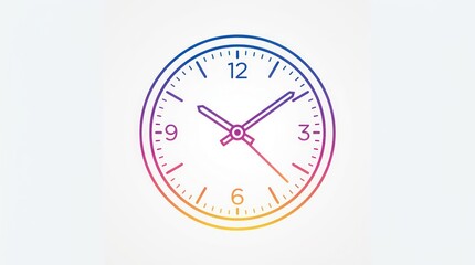 Modern clock face with colorful border markers and straight hands on white background set.