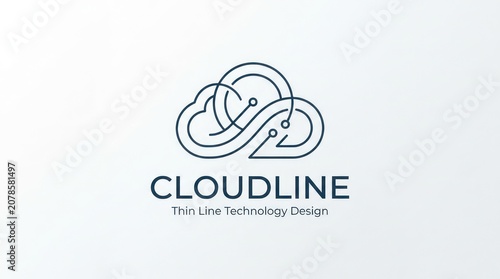 Minimalist cloudline technology thin line design logo for software development companies.