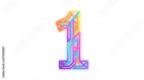 Detailed number one featuring complex geometric wiring with colorful glowing neon strands.