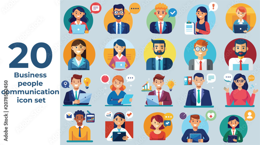 Fototapeta premium Business Communication Icon Set – Corporate, Meeting and Networking Symbols