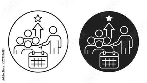 Goal achievement and strategic business planning icons with achievement
