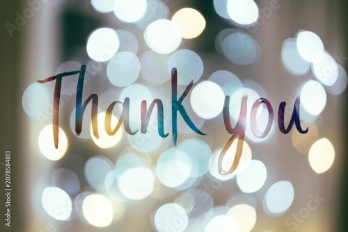 Rainbow “Thank You” Calligraphy Typography with Soft Bokeh Light Background

Description: