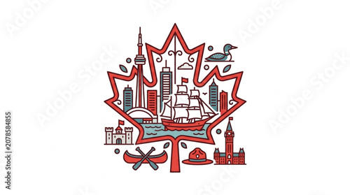 Canadian Maple Leaf Landmark Icons Illustration.